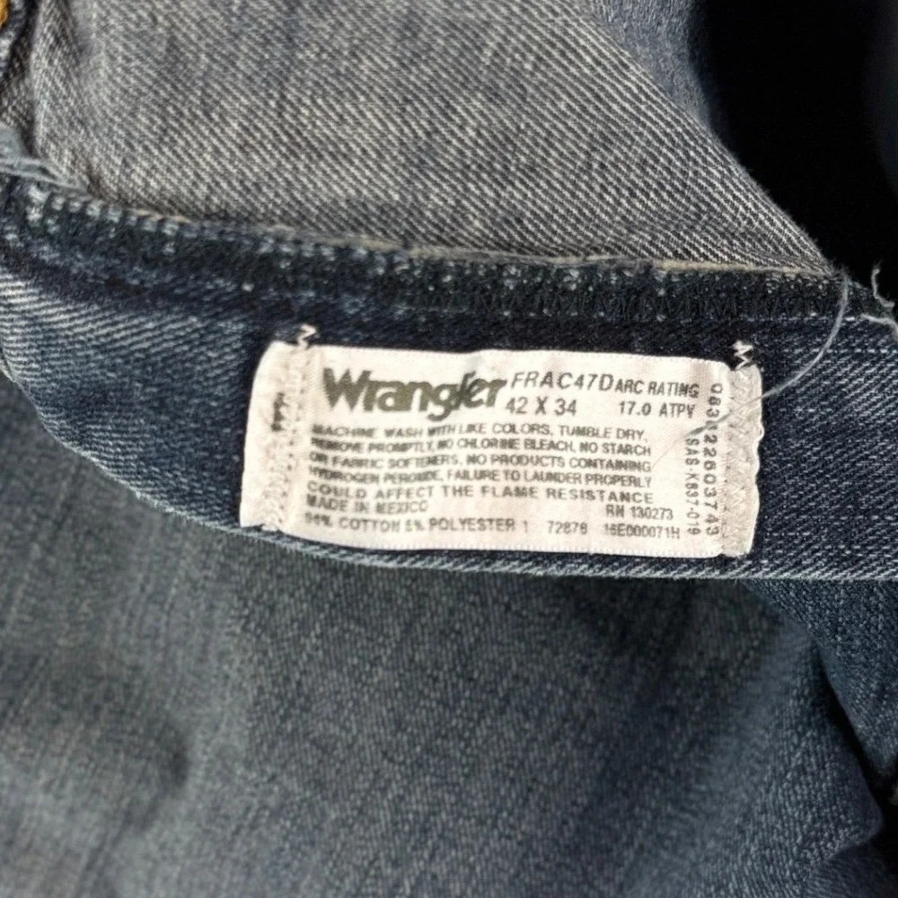 Wrangler FR Jeans Mens 42x34 Blue Cotton Blend Regular Flame Resistant Workwear
